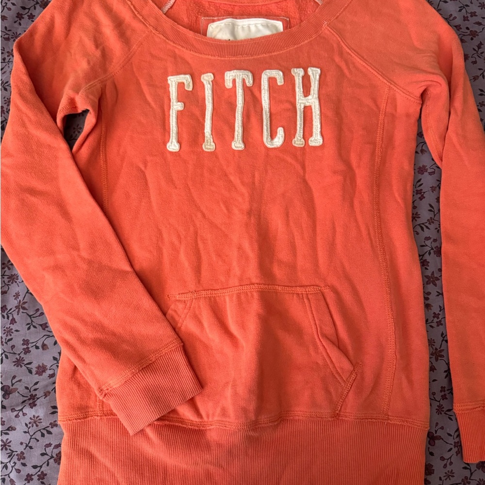 Abercrombie & Fitch Coral Scoop-Neck Pullover with White 'FITCH' Appliqué